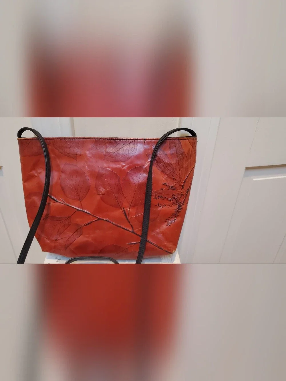 C.L. Whiting Leaf Leather Artisan Collection Red Leather Crossbody Bag